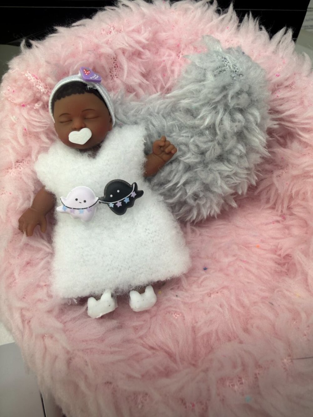 Plush Nightgown + Headband | 2.5 Inch Baby Doll Clothes |Soft Fuzzy Pajama Dress